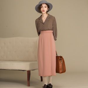Dresseum vintage style midi wrap skirt salmon pink